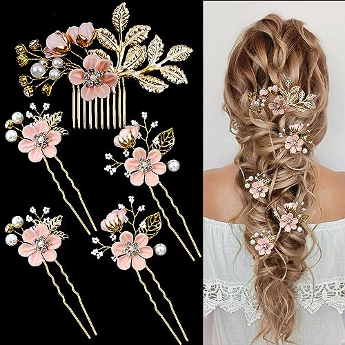 5 Pcs Bridal Flower Wedding Hair Pins Crystal Pearl 4nzmk