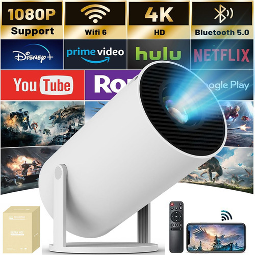 Mini Proyector Hy300 Gearelec Profesional 1080p 4k Wifi 10000lm Color Blanco 127v Portátil Smart Tv