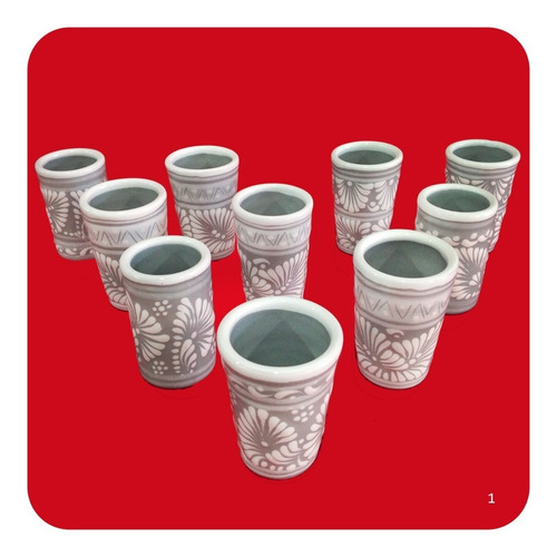 Imagen 1 de 6 de Set 60 Tequileros De Talavera Poblana Gris Blanco Shot 50 Ml