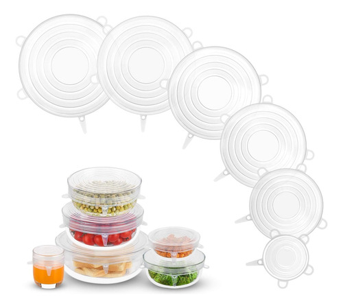 Set De Tapas Silicona Ajustables Reutilizables X 6 Piezas Gs