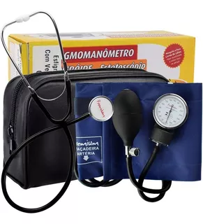 Kit Enfermagem Esfigmo + Estetoscópio Manual Premium Pressão Cor Azul