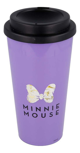 Vaso Cafe Cresko Minnie Mouse Doble Pared 520ml Color Lila