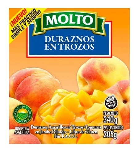 Duraznos Molto Trozos 340 Grs X 18 Unidades