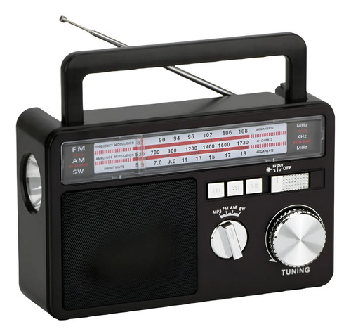 Radio Recargable, Panel Solar, Usb, Linterna Led, Bt, Pilas