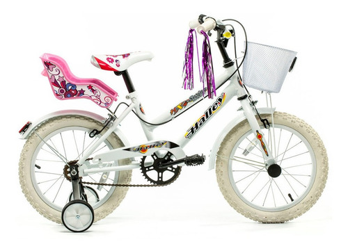 Bicicleta Rodado 16 Nena Niña Halley 19060 Rueditas Canasto Color Blanco