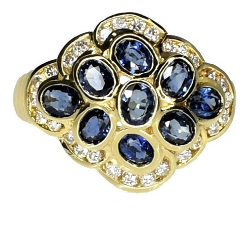 Anillo Zafiros Azules Diamantes Oro 18k. - Free Watch