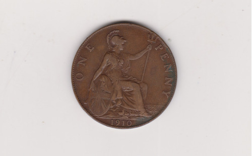 Moneda Inglaterra 1 Penny Año 1910 Muy Bueno 