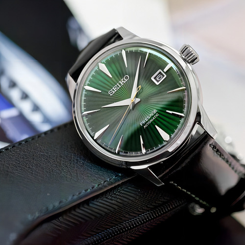 Relogio Seiko Srpd37j1 Presage Verde Coquetel Moncking Bird Cor Da Correia Marrom Cor Do Bisel Prateado