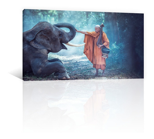 Cuadro Decorativo Canvas Zen Y Buda Monje Y Elefante Felices
