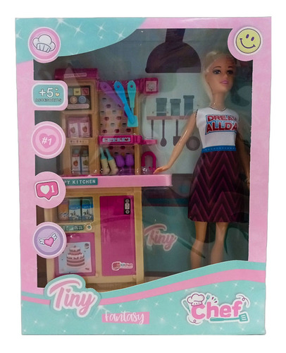 Muñeca Tiny Cocinera Chef Con Accesorios