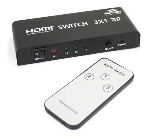 Switch Hdmi 1.4 3d 3x1 C/ Controle Sumay Sm-sw03