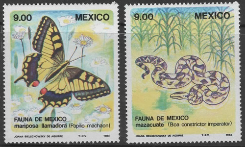 Estampillas Fauna México Boa Y Mariposa 1983