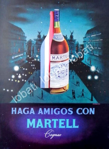 Cartel Retro Cognac Martell 1950s 505 Publicidad Artistica