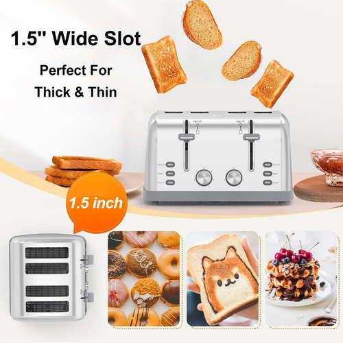 Tostadora Retro De Acero Inoxidable 4 Rebanadas 7 Ajustes