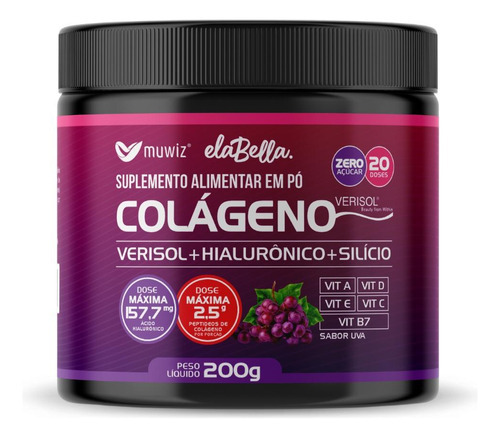 Colágeno Verisol Com Ácido Hialurônico 200g Sabor Uva Muwiz