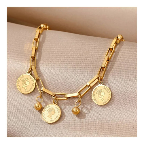 Pulsera Manilla De Eslabones Dije De Moneda Bohemia Trendy