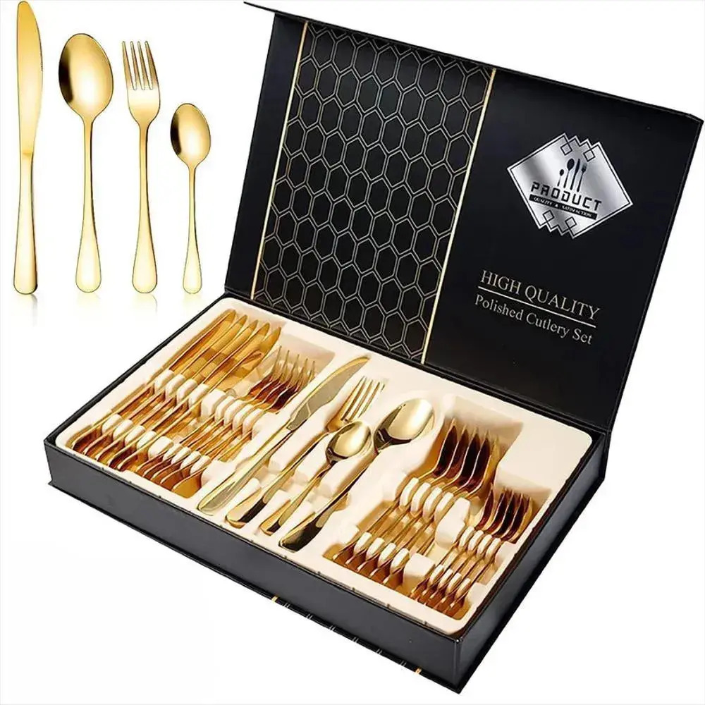 Juego De Cubiertos Set 24 Piezas Acero Inoxidable Color Dorado