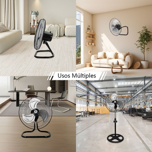2pz Ventilador Metalico Kit 3en1 De Pie Pared Piso Pedestal 50 Cm 60hz Negro Plata Metal 3