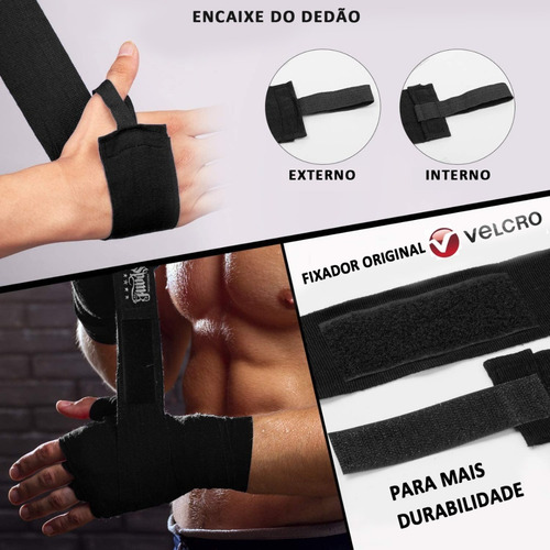 Bandagem Atadura Elástica Muaythai Boxe Kickboxing Spank 3m Cor Preto Com Rosa