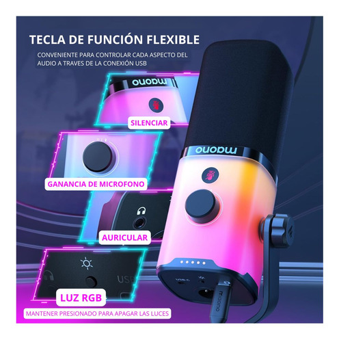Micrófono Dinámico Maono Pd100 Usb/xlr Led Rgb Gamer