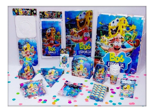 Set Kit Infantil Fiesta Bob Esponja Decoración 12 Personas