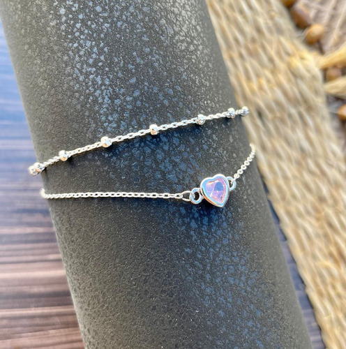 Pulseira Ek Víntage Prata S925 Camada Dupla E Pedra Zircônia