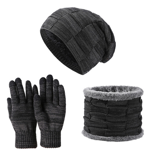 Gorro Y Bufanda Guantes Invierno Tejido Grueso Forro Polar C