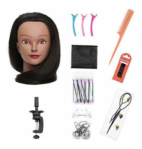 Cabeza Entrenamiento Cabello Natural Negro 45cm Sophire Negro