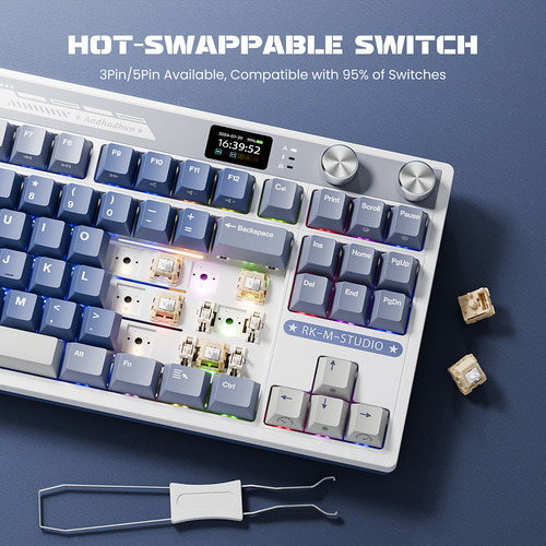 Teclado Mecánico Inalámbrico Rkm87 Azul 80% Tkl Español