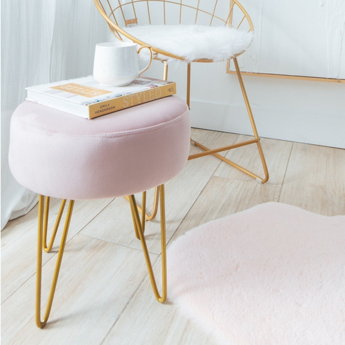 Taburete Banquito Puff Tapizado Moderno Diseño Zamibia Persa Color Rosa