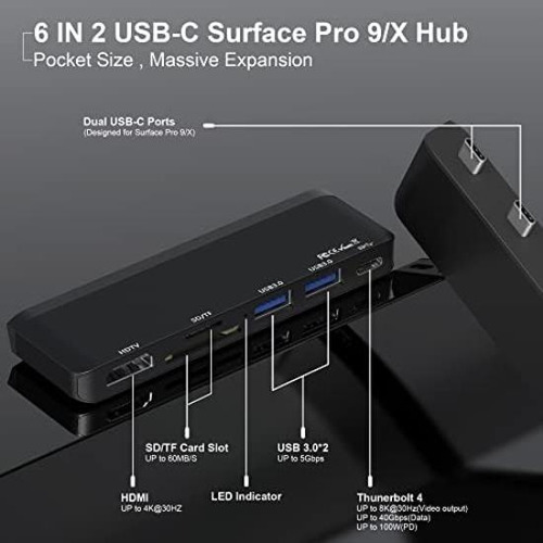 Estación De Acoplamiento Surface Pro 9 Hub Multipuerto 6 En