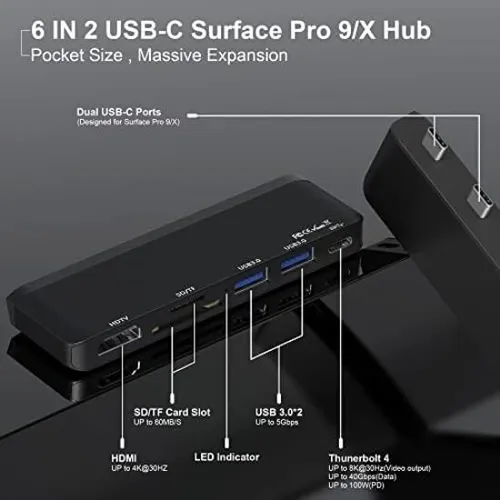 Estación De Acoplamiento Surface Pro 9 Hub Multipuerto 6 En