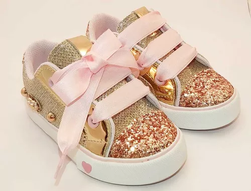 Zapatillas Bebe Nena Brillos Dorado Glitters - $ 19.500