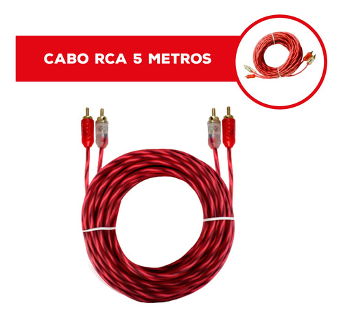 Kit 5 Cabos Rca 5 Metros Injetado  Para Som Automotivo