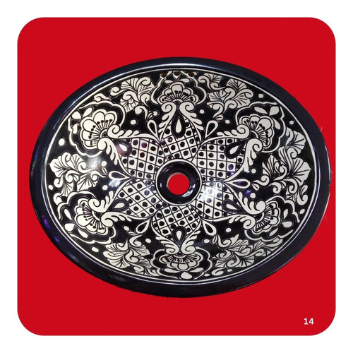 Imagen 1 de 3 de Lavabo Grande Negro Cerámica Tipo Talavera 44x36x17 Cm M14