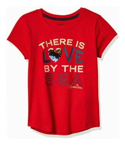 Nautica Playera De Manga Corta Con Lentejuelas Para Niña, Color Red Love Sea