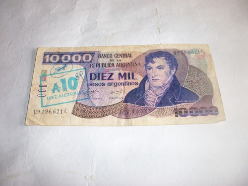 Billete Peso Argentino Convertido A Australes Coleccionable