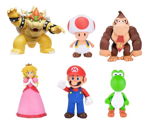 Set 6 Figuras Super Mario Bros, Yoshi, Peach, Bowser