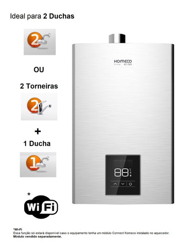 Aquecedor Komeco Ko 15di Prime Glp 16 Litros Inox Com Wifi