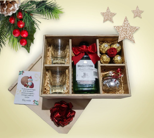Caja De Regalo Con Botella, Canasta Navideña