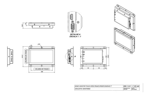 Monitor Touch Screen Open Frame 7 Resistivo Hdmi Vga Playtix