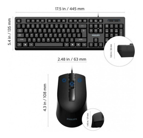 Imagen 2 de 3 de Kit Teclado Y Mouse Philips C234 Usb Black - Revogames