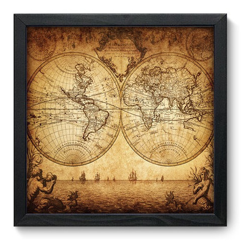 Quadro Decorativo - Mapa Antigo - 33cm X 33cm - 006qdd Cor da armação Preto