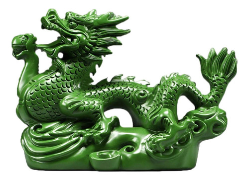 Figura De Dragón Chino Tallada En Madera Estilo Fengshui Color Verde