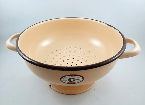 Colapastas Colador Enlozado Antiguo Condor 24 Cm Beige