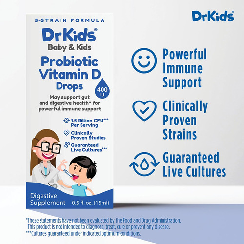 Drkids Gotas Probióticas Con Vitamina D Para Bebés 15ml X2