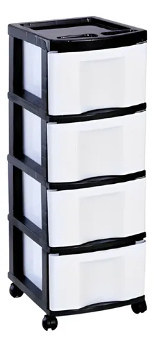 comprar Gaveteiro Organizador Multiuso Grande 4 Gavetas Com Rodas Cor Branco com Preto