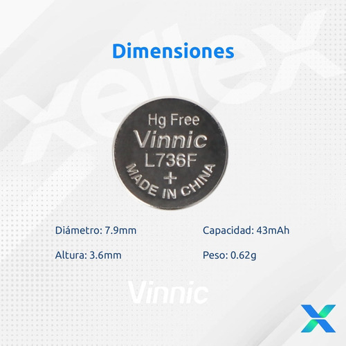 Imagen 2 de 4 de Pilas Vinnic Alcalinas L736F LR41 AG3 1.5V x 10 unidades