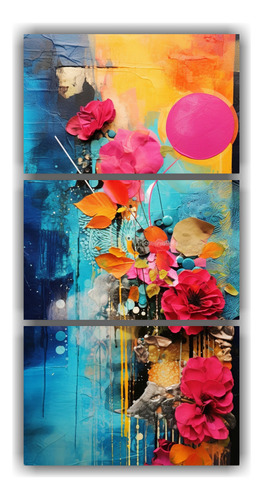 120x240cm Set 3 Canvas Impreso Obra Maestra Abstract Flores