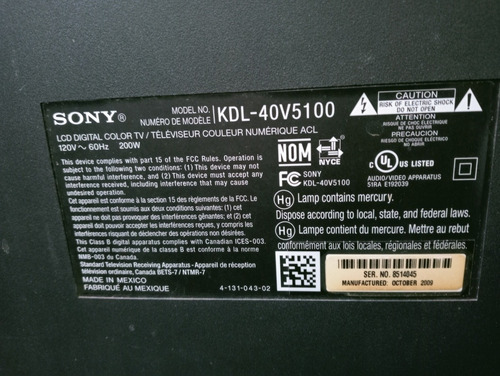 Imagen 2 de 8 de Tv Sony 40 Kdl 40 V5 100 (main Dañada)